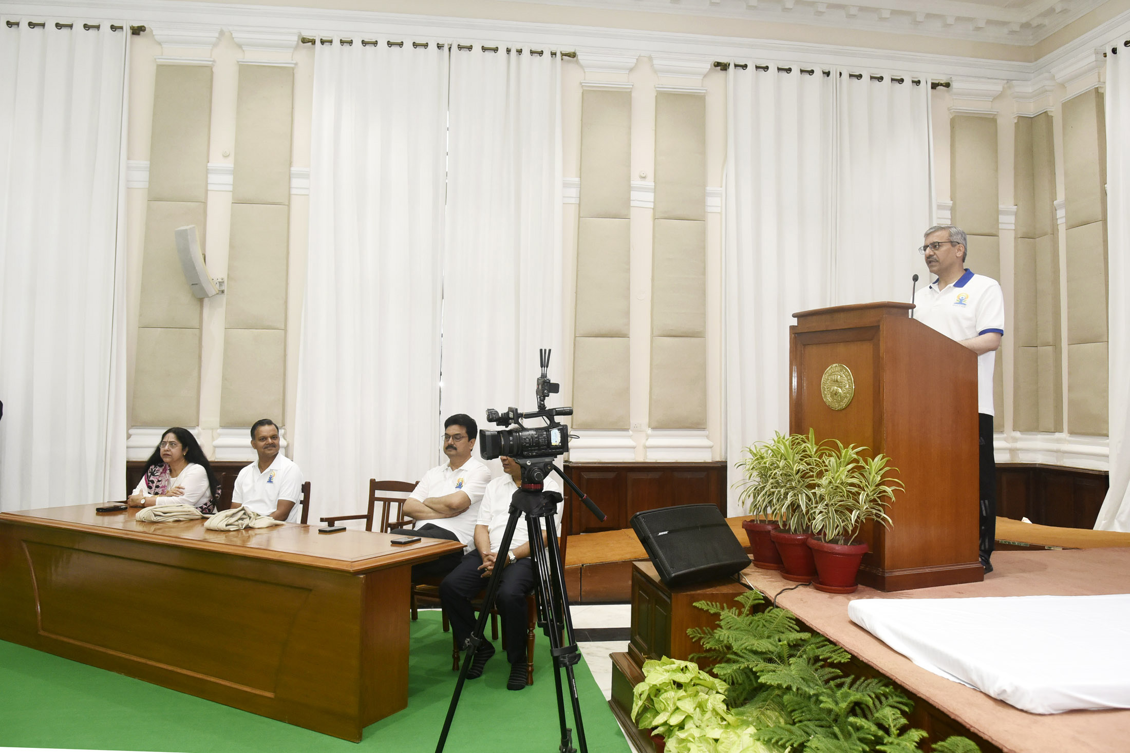 Dr. Vineet Joshi addressing during the 11th International Day of Yoga celebrations