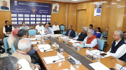 The Union HRD Minister, Dr. Ramesh Pokhriyal ‘Nishank’ chairing a meeting on Research in Indian Traditional Knowledge Systems, in New Delhi on March 18, 2020