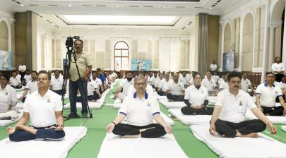 The Secretary, Department of Higher Education Dr. Vineet Joshi participated in the 11th International Day of Yoga 