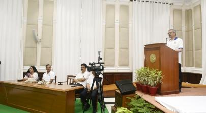 Dr. Vineet Joshi addressing during the 11th International Day of Yoga celebrations