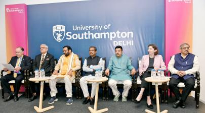 The Union Minister for Education, Shri Dharmendra Pradhan and The Chief Minister of Haryana Shri Nayab Singh Saini in a group photograph during Opening Ceremony of the University of Southampton’s