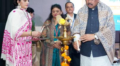 Shri Dharmendra Pradhan lighting the lamp at the ceremonial release ceremony of Publications on Classical Languages